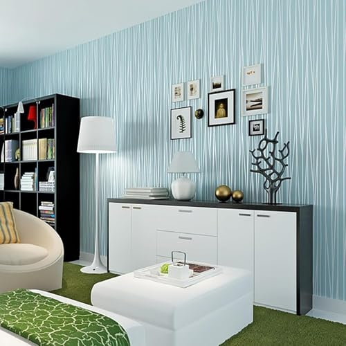 Beswitory Striped Wallpaper - Modern 3D Embossed Blue Mix Plain Thick Textured Wallpaper for Bedroom, Living Room, Hallway