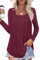 Elesomo Langarmshirts Damen Elegant Bluse Lässig Langarm Oberteile Plissee Eckiger Ausschnitt T-Shirts, Weinrot L