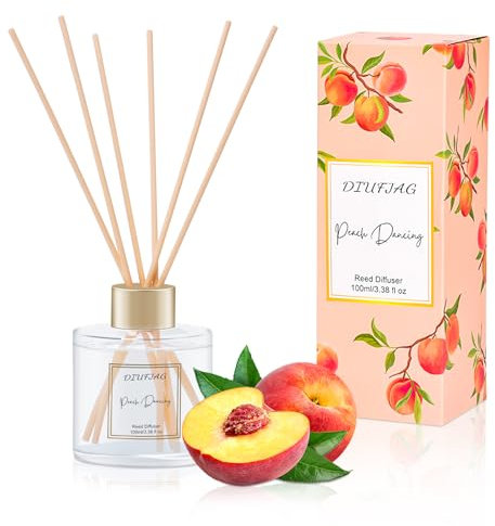 DIUFJAG Diffusore di Profumo di Pesca con 6 Bastoncini di Fibra, 100 ml, Set di diffusori di fragranze per aromaterapia, deodoranti per casa, Camera da Letto, Bagno