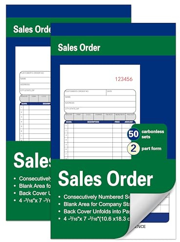 2Pack Enterprise Company Sales Order Book,2-Part Carbonless Paper,4-3/16 x 7-3/16 Inches,50 Sets 100 Sheets,White/Canary/Pink