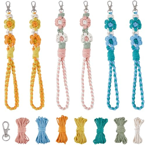 SUNNYCLUE 6 set nyckelring tillverkning kit makramé nyckelring kit blomma armband nyckelring storpack makramé nyckelringar med instruktioner boho makramé kit för nybörjare vuxna handväskor