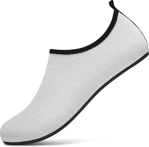 sportvibe Beach Shoes Women Water Shoes Men Lightweight Swim Shoes Barefoot Quick Dry Breathable Aqua Shoes for Surfing Running Driving Pool Yoga (White,8 UK)