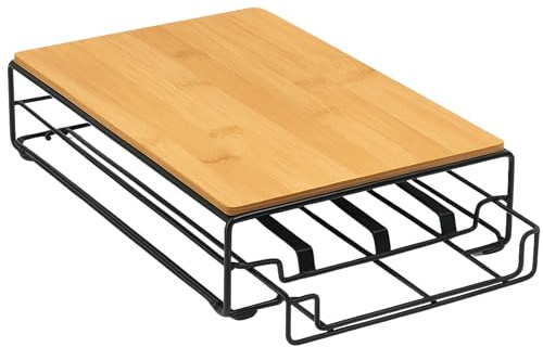 Solty – Porta Cápsulas de café | Organizador y Soporte de Café para 32 Cápsulas | Diseño Compacto de Bambú y Metal | Ideal para Cocina 31 x 21 x 7,5 cm