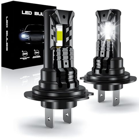 SPOLI H7 LED Headlight Bulb, 30000LM 6500k 120w H7 Headlight Bulbs Kit With Fan, 300% Brightnes Diamond White High Or Low Beam Mini 1:1 Halogen Car Bulbs Design, CANBUS Ready, Black 2 Pack
