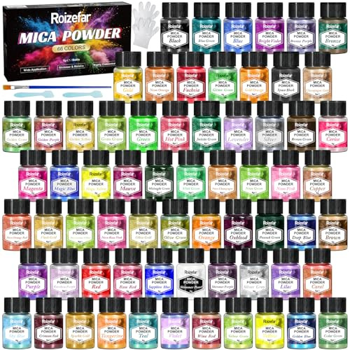 Roizefar Mica Powder, 66 Colours x 5g Pearlescent Epoxy Resin Color Pigment