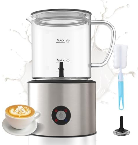 Montalatte Elettrico 4 in 1, Montalatte Induzione 500ML Freddo e Caldo con Vetro Visibile Graduazione, Automatici, Silenziosa, Lavastoviglie per Cappuccino, Caffè, Latte
