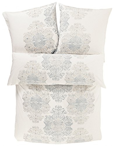 Hochwertige Mako - Satinbettwäsche Bettwäsche Set Bettgarnitur der Marke Zeitgeist von Ibena 135x200cm + Kopfkissen 80 x 80 cm Ornamente champagner