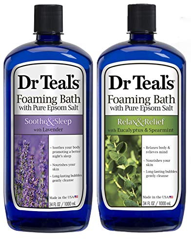 Dr Teal's Foaming Bath Variety Gift Set (2 Pack, 34oz ea.) - Soothe & Sleep Lavender & Relax & Relief Eucalyptus & Spearmint - Pure Epsom Salt & Essential Oils Alleviate Stress & Clear The Mind