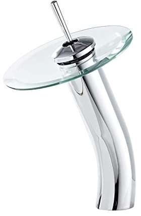 Rubinetto della nave del bagno Cromato Cascata Beccuccio in vetro Maniglia singola Un foro Ciotola Rubinetto per lavello Rubinetto per lavabo con corpo alto Rubinetto miscelatore per lavabo con tubo