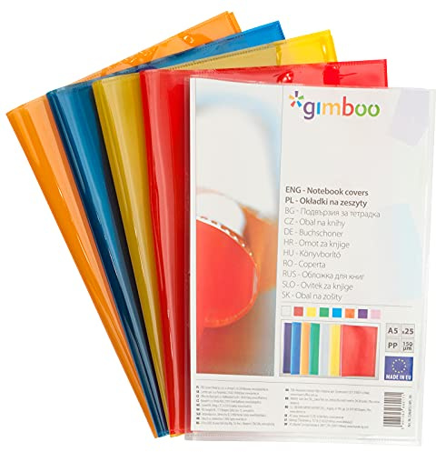 gimboo Häftfodral häftapparat/25 stycken – 25 förpackning/DIN A5/extra stark – 150 my av PP/röd transparent kristallklar/häftskydd för skolhäftapparat/bokkuvert