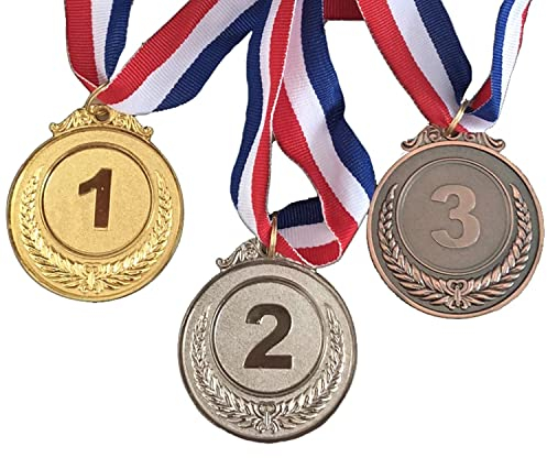 YSDYY 3 Stück Zahlenmedaillen, Metallmedaillons, Gewinnerbelohnungen, Kindersportwettbewerbspreise, Spielwettbewerbspreise, Gold-Silber-Bronze-Medaillen mit Bändern, abgerundete Kanten
