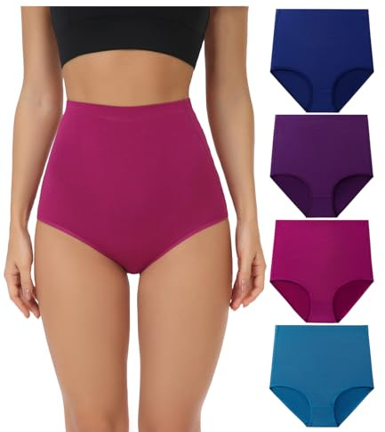 wirarpa Mutande Donna Cotone Vita Super Alta Slip Donna Mutantina Elastiche Culotte Piena Copertura Pacco da 4 Multicolor Taglia XXXL