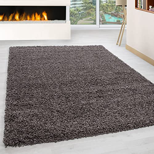 Giancasa Hochflor Teppich Wohnzimmer 160x230 cm Taupe - Flauschiger Shaggy in vielen Farben für mehr Gemütlichkeit in deinem Zuhause - Ideal für Flur und Schlafzimmer