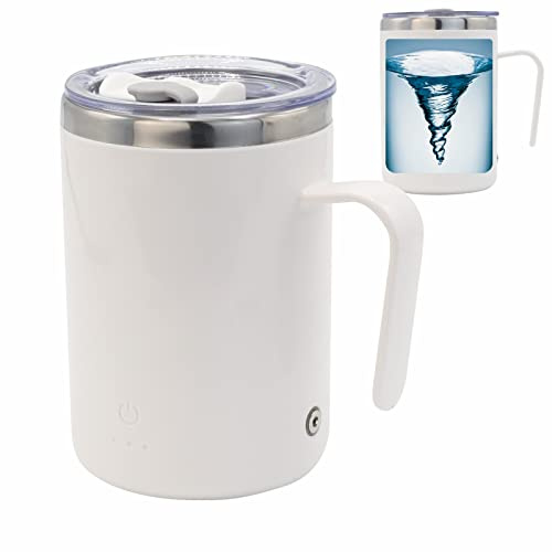 daasigwaa Rechargeable Self Stirring Mug - Magnetic Adsorption Charging | IPX7 | Electric Auto Mixing Stainless Steel Cup 400 ml/13.5 oz(White)