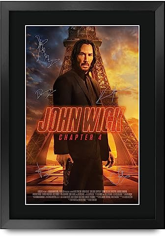 HWC Trading FR A3 John Wick 4 Keanu Reeves Geschenke Geduckter Poster Signiertes Autogramm Foto für Fans von Film Memorabilien - A3 Gerahmt