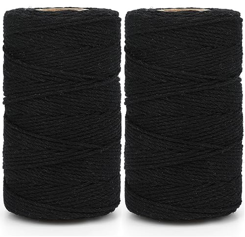 KINGLAKE 2x100m Black Cotton String, 2mm Butchers String Kitchen Bakers Twine for Crafts, Baking, Gift Wrapping, Gardening, Knitting, Wall Hanging, Cooking Meat