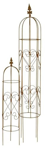 dekorativer Gartenobelisk Rankobelisk Rank-Hilfe Rosengitter Metall rostig Preis für 1 x groß und 1 x klein im 2-er Set