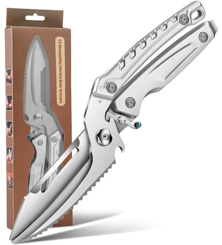 Küchenschere Edelstahl Chicken Geflügelschere Abnehmbare: Küche Schere für Fleisch Scharf Haushaltsschere von Knochen Geflügel Gemüse Meeresfrüchte Pizza Knochenschere Silber