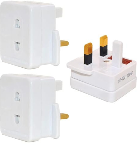 3pk Shaver and Toothbrush Plug Adaptors - 2 to 3 Pin Plugs, CE Approved, UK Fuse Rated 1A 250V ac 50/60Hz, Socket Converter for Electric Tooth Brushes, Lightweight and Great for Travel (3)
