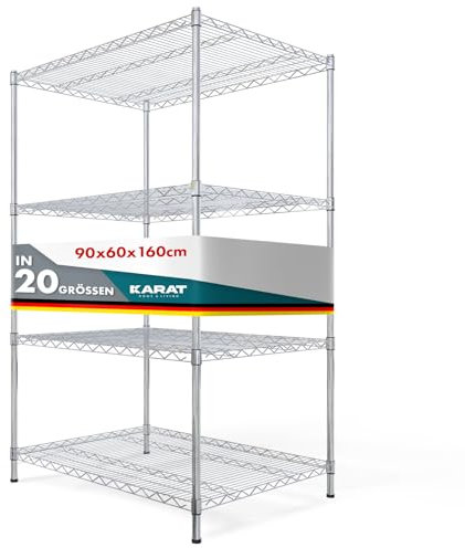 KARAT Metallregal dekoratives & Robustes Lagerregal, Kellerregal für Bad, Küche, Büro, Wohn- und Außenräume (90x60x160-chrome-everest ⌀ 22mm)