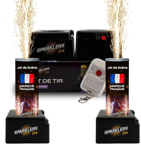 Starter Pack 2 Déclencheurs + 2 Jets de Scène couleur Or 2 Mètres / 30 Secondes + Télécommande pour Machine d'allumage de Jet de Scène Artifice pour Intérieur Étincelles Lumineuses - SPARKLERS CLUB®