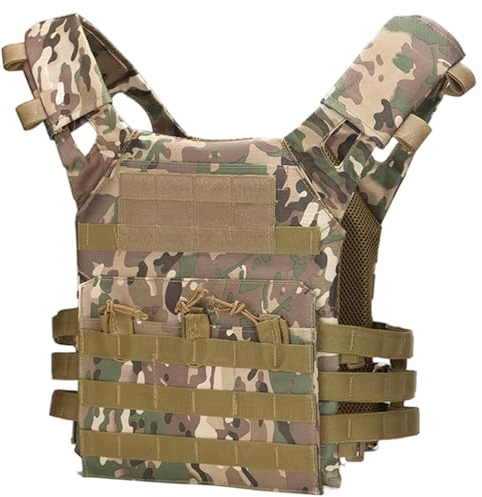 Pineeseatile Gilet pare-balles, gilet tactique pour hommes et femmes, support de plaque de sécurité léger à dégagement rapide pour tir paintball en plein air Wargame, camouflage