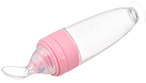 Generic Alimentatore per Biberon con Cucchiaio in Morbido Silicone per Alimenti per Bambini con Piastra di Aspirazione - Capacità 90 Ml - Facile da Pulire e Sterilizzare Ideale per Nutrire Pasta di