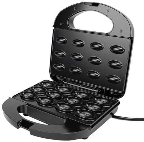HETHLIF Valnötskakmaskin, Dubbelsidig Elektrisk Mini-nötvåffelbrödsmaskin med Non-stick-beläggning, för Att Göra Krispiga Valnötskakor och Snacks (Europeisk standarduttag/)