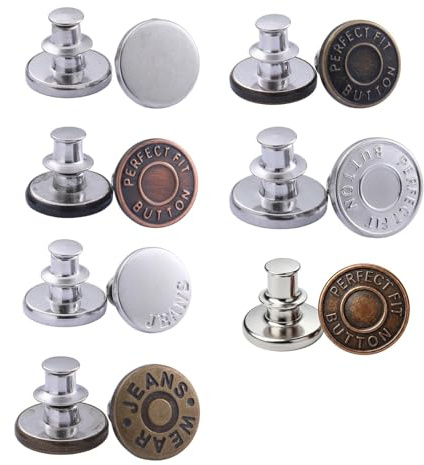 Lot de 14 boutons pour jeans sans couture - 17 mm - Réglable - Pour la taille de pantalon - Boutons de rechange sans couture - Pour réparation de jeans, vêtements DIY