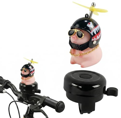 Sonnette Vélo Cochon Rose, Avec Casque Requin & Hélice, Klaxon Vélo Super Fort, Imperméable, Pour Vélo Trotinette Électrique