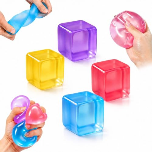 HUQINXIN Balle Anti-Stress Sensorielle Fidget Toys,Lot De 4 Cubes Squishy Anti-Stress Ice Cube,Jouet à Presser pour Enfants Et Adultes,Anti Stress Cube Portable 5cm