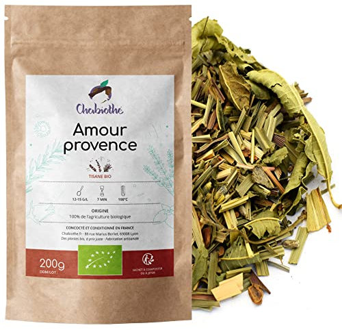 Chabiothé - Tisane Amour de la Provence Bio 200g - avec romarin, thym, lavande origine France - infusion en sachet biodégradable