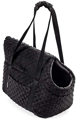 BOUTIQUE ZOO Hundetasche, Welpentasche - Schwarz (Minky), XS bis 3 kg - Tragetasche für kleinen und mittleren Hund, Welpen, Katze