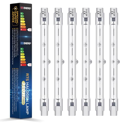 BROTOU 6 Pack Dimmable R7s Halogen Bulb 118mm, 300W 230V 4480LM 2800K Warm White J-Type Linear Light Bulb for Floodlight, Security, Landscape and Work Light (300W)