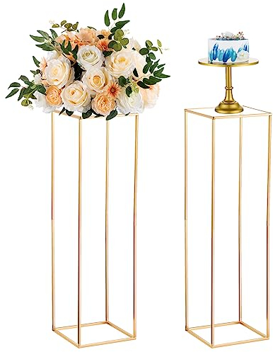 Nuptio Gold Vase für Hochzeit Tafelaufsätze - 2 Stück 100cm Hoch Goldene Tafelaufsätze für Tische Geometrische Blume Mitte Stücke Stehen Spalte Vasen für Hochzeiten Geburtstag Party Dekoration