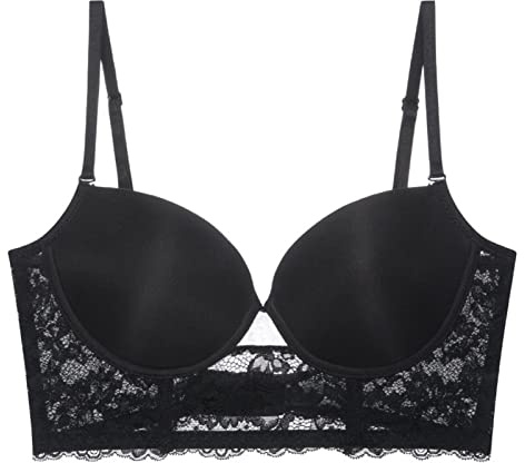 Soutien-Gorge Dos Nu Invisible Bralette Dentelle Mariage Soutiens-Gorge Bas du Dos sous-vêtements Push Up Brassière Femmes sans Couture Lingerie Corset (Color : Black, Cup Size : 95D)
