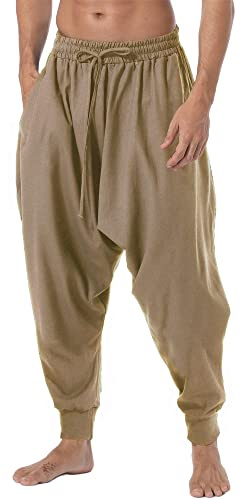 AITFINEISM Hombre Pantalones Harem Cómoda Cintura Elástica Pantalones Moda Color Sólido Casuales Yoga Hippies Pantalones (Ejercito Verde 1, S)