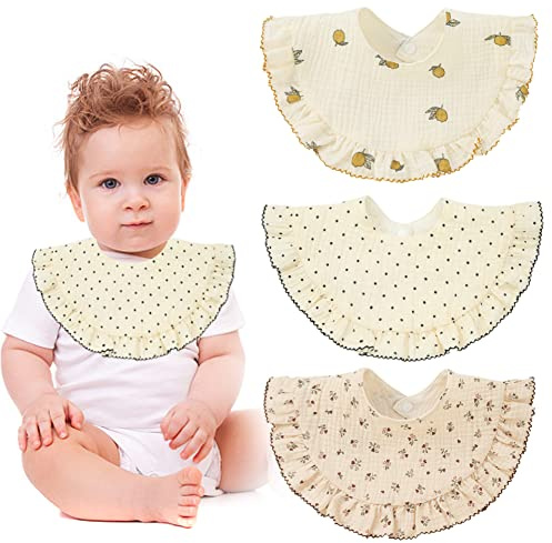 Musselin halsduk baby, mjuk absorberande halsduk baby, bomull dregellappar med justerbar tryckknapp, haklapp för baby flicka pojkar, 3 stycken