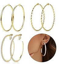Clip On Hoop Earrings for Women Non Pierced Ears,14K Gold Plated Clip On Earrings Non Piercing Big Stainless Steel Fake Hoops Lightweight 30-60mm 14K Gold Plated Hoops 40mm