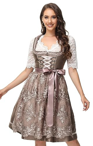 TrendiMax Abito tradizionale Dirndl Midi da donna, per Oktoberfest, con grembiule in pizzo, 34-48, 48