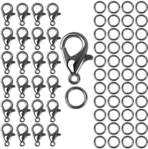 50 Piezas Cierre De Mosquetón 100 Piezas Anillas Abiertas, Cierre Pulsera, enganches para Pulseras, para Hacer llaveros, para DIY Llaves, Colgantes(Negro)
