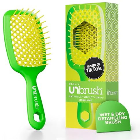 FHI Heat UNbrush Detangling Brush for Pain-Free Brushing on All Wet or Dry Hair Types — Durable DuoFlex Anti-Static Bristles, Lightweight Handle, Vented Hair Brush