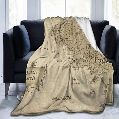 EN7JIOY Couverture polaire en micro polaire ultra douce avec carte de la Terre du Milieu du Seigneur des Anneaux pour canapé 152,4 x 127 cm