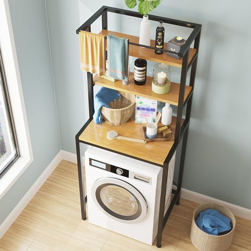GAMAK Scaffale per Lavatrice Salvaspazio, Mobiletto Bagno Salvaspazio Lavatrice Slim con Portasciugamani, Mobile da Bagno Salvaspazio, Scaffale da Bagno Porta Detersivi (Color : Black)