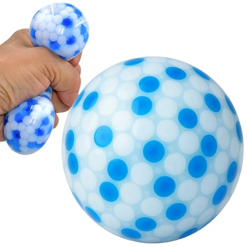 MIJOMA Antistress-klämboll med pärlfyllning – stressminskning och muskelträning, rolig knådning, perfekt för kontor och resor, 7 cm (vit/blå)