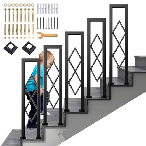 SCGSJZH Ringhiera per Scale Interne, Corrimano Forma di U con Diamante Motivo Decorativa, Passamano in Ferro con Kit di Viti, Ringhiere per Soffitta, Corridoio, Esterni Gradini (90cm)