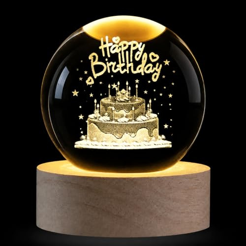 XIANNVXI 3D Happy Birthday Crystal Ball Paperweight,with Luminous Base | 60mm Happy Birthday Glass Ball Ornament,Novelty Meaningful Unusual Birthday Present for Women Men Friends
