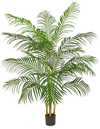 FSOHOI Künstliche Gefälschte Palme 180CM Tropische Bäume im Topf mit 18 Stämmen und Echter Rinde Design Areca Boden Pflanze Gefälschte Palme Pflanze für Indoor Outdoor Home Decor