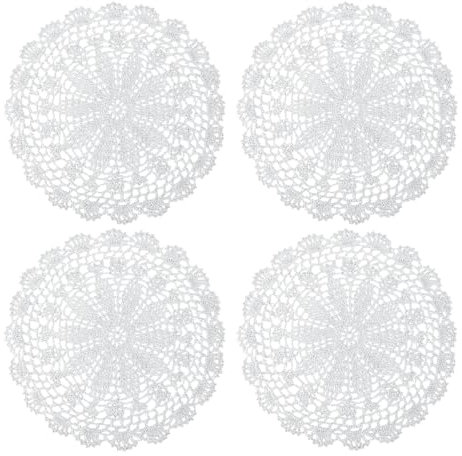 4 tapetes de ganchillo, 25,4 cm, color blanco, para mesas, tapetes vintage de algodón para muebles, posavasos redondos hechos a mano de encaje, mantel de punto con borde corrugado para cocina,