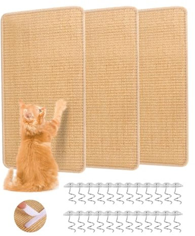 TIDEVAN 3 Kratzteppiche für Katzen, 50 × 25 cm, natürlicher Sisal, für Sofa und Möbel